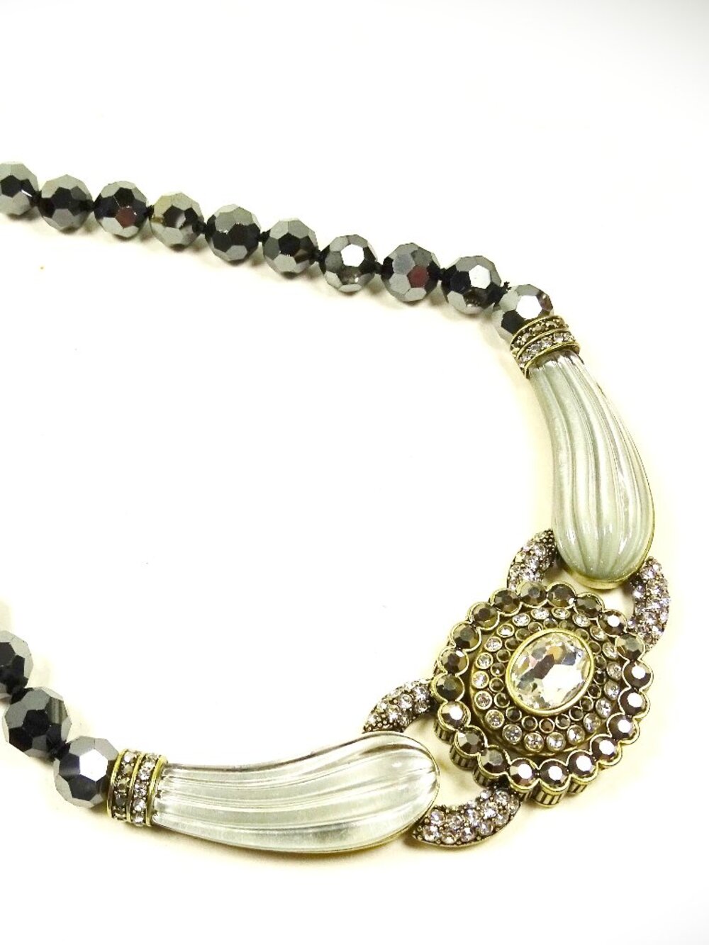 HEIDI DAUS Silver Color Lucite Hematite Color Beads Clear Crystal Necklace